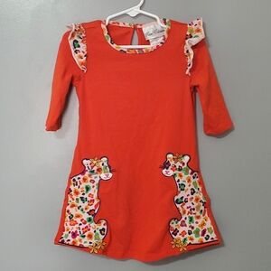 5/$25 Rare Editions Orange Kids Dress with Leopard Applique Girls Size 3T